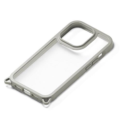 PGA iPhone15 Pro用 クリアタフケース グレー
