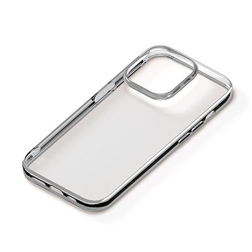 PGA iPhone15 Pro用 メタリックフレーム ソフトケース シルバー