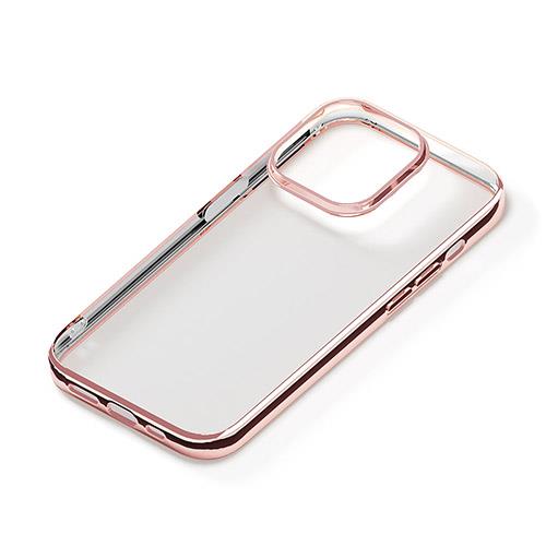 PGA iPhone15 Pro用 メタリックフレーム ソフトケース ローズゴールド
