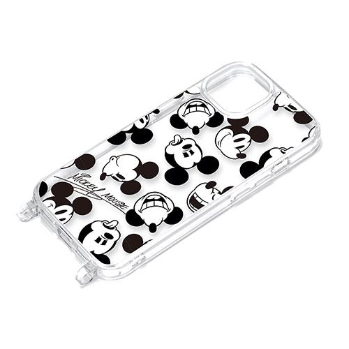 PGA iPhone15用 ショルダーストラップホール付クリアハイブリッドケース ミッキーマウス