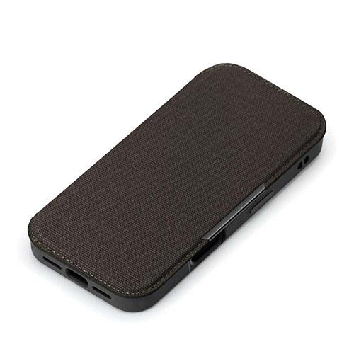 PGA PG-24BGF07GY キャンバス/チャコールグレー iPhone16Pro用 ガラスフリップケース
