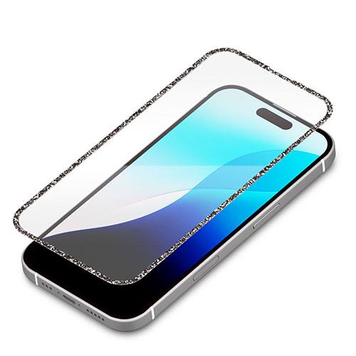 PGA PG-24BGLL01BK ブラック/高透明 iPhone16Pro用 液晶全面保護ガラス ラメフレーム