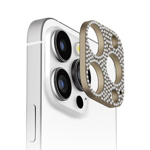 PGA PG-24BLGD08GD ラインストーン/ゴールド iPhone16Pro/16ProMax用 カメラレンズフレーム