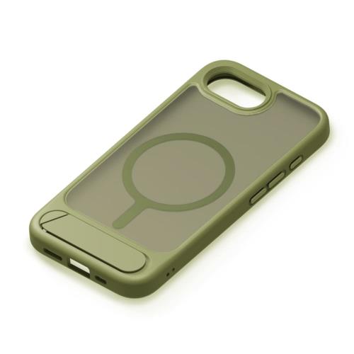 PGA PG-25KMH11GR マットカーキー iPhone 16e用 MagSafe対応 スタンド付ハイブリッドケース 背面ケース