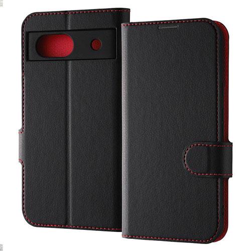 ray-out(レイ・アウト) RT-GP8AELC1/BR ブラック/レッド Google Pixel 8a用 耐衝撃 手帳型レザーケース マグネット