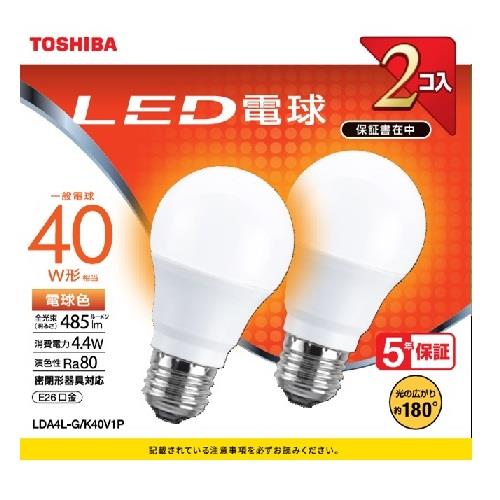 東芝(TOSHIBA) LDA4L-G/K40V1P LED電球2本パック 電球色 E26口金 40W形相当 485lm