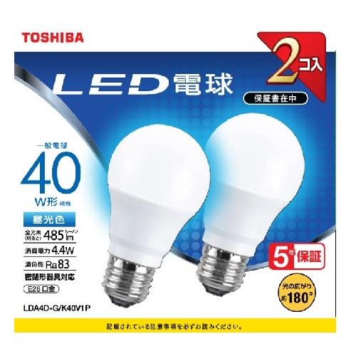東芝(TOSHIBA) LDA4D-G/K40V1P LED電球2本パック 昼光色 E26口金 40W形相当 485lm