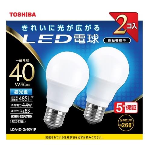 東芝(TOSHIBA) LDA4D-G/40V1P LED電球2本パック 昼光色 E26口金 40W形相当 485lm