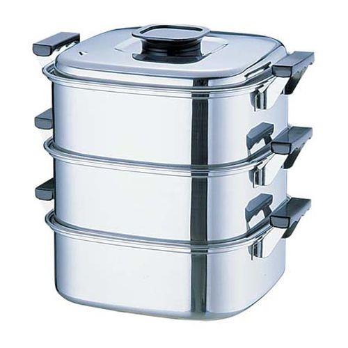 神子島製作所 桃印18-0角型蒸器 24cm 3段