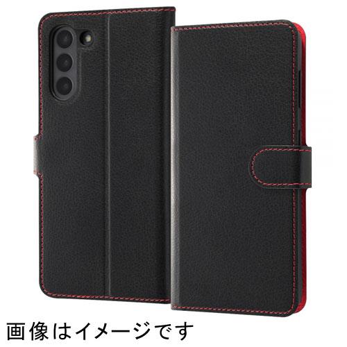 ray-out(レイ・アウト) RT-GS21ELC1/BR ブラック/レッド Galaxy S21 5G用 耐衝撃 手帳型ケース シンプル