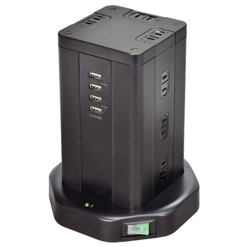 エルパ(ELPA) WBS-TW1204USB-BK タワー型集中スイッチ付タップ 12個口 上挿し3・横挿し9 2m