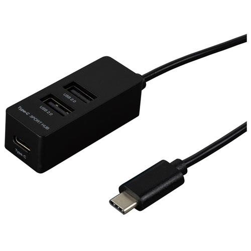 ナカバヤシ UH-C2463BK ブラック Type-C USB2.0 3ポートハブ 120cm