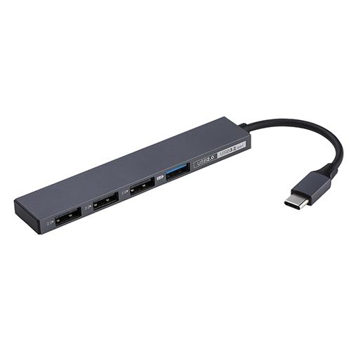 ナカバヤシ UH-C3294-GY グレー アルミ極薄USBハブ USB3.2Gen1+2.0 Type-C 4ポート変換ハブ STIXシリーズ