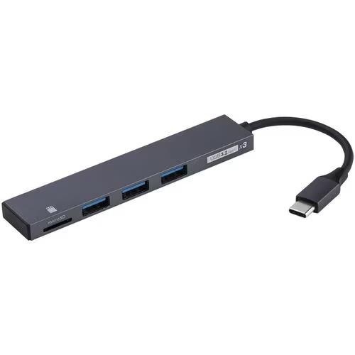 ナカバヤシ COM-C3MSD133GY グレー USB3.2Gen1 Type-C 3ポート変換SDカードリーダー
