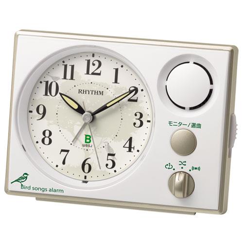 RHYTHM(リズム) 8RM401SR03 白 クオーツ目覚まし時計 野鳥