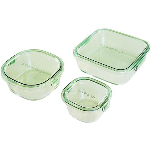 iwaki(岩城ハウスウェア) PSC-PRN3G1 グリーン パック&レンジ 角型3点セット 200ml×1/450ml×1/800ml×1