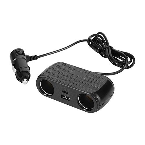 オウルテック(OWLTECH) OWL-CCUCD2C2-BK ブラック 2ポート /USB Power Delivery対応ケーブル型車載充電器 2穴+Type-A+Type-C/PD30w 分配器