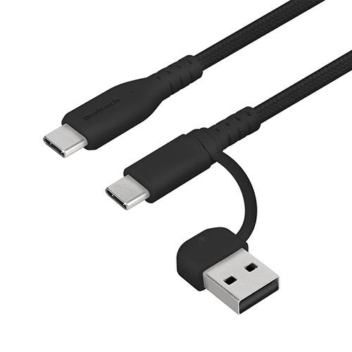 オウルテック(OWLTECH) OWL-CBA5ACC15-BK ブラック 断線に強い 最大PD60W充電/データ転送 USB Type-A/USB Type-C to USB Type-C 2in1ケーブル 1.5m