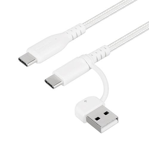 オウルテック(OWLTECH) OWL-CBA5ACC15-WH ホワイト 断線に強い 最大PD60W充電/データ転送 USB Type-A/USB Type-C to USB Type-C 2in1ケーブル 1.5m