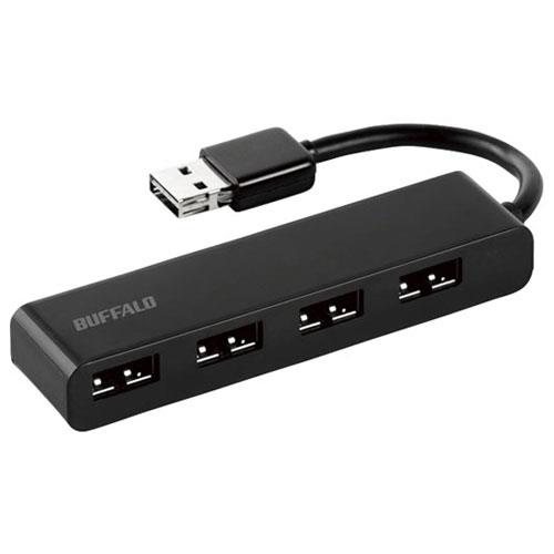 バッファロー(BUFFALO) BSH4U310D2BK ブラック USB2.0バスパワーハブ 4ポートタイプ 7cm