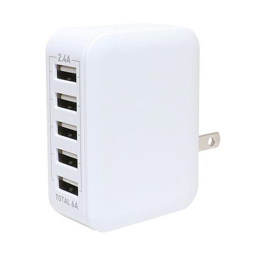 ミヨシ IPA-60U2/WH ホワイト 5V6A対応 USB-ACアダプタ 5ポートタイプ