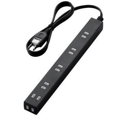 エレコム(ELECOM) T-NSL-2610BK ﾌﾞﾗｯｸ ほこり防止ｼｬｯﾀｰ付ｽﾘﾑﾀｯﾌﾟ 6個口 上挿し5･横挿し1 1m