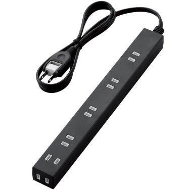 エレコム(ELECOM) T-NSLK-2610BK ブラック ほこり防止シャッター付スリムタップ 雷ガード 6個口 上挿し5・横挿し1 1m
