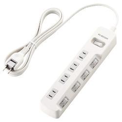 エレコム(ELECOM) T-E7A-2420WH ﾎﾜｲﾄ 省エネタップ 一括&個別スイッチ付 延長コード 2ピン 4個口 2m