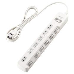 エレコム(ELECOM) T-E7A-2620WH ﾎﾜｲﾄ 省エネタップ 一括&個別スイッチ付 延長コード 2ピン 6個口 2m