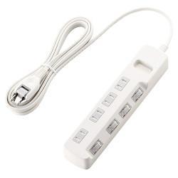 エレコム(ELECOM) T-E6A-2430WH ホワイト 省エネタップ ほこり防止シャッター付 延長コード 2ピン 4個口 3m