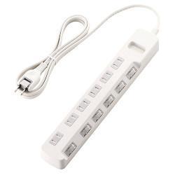 エレコム(ELECOM) T-E6A-2620WH ホワイト 省エネタップ ほこり防止シャッター付 延長コード 2ピン 6個口 2m