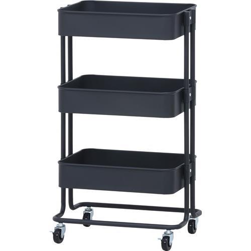 不二貿易 【組立品】 キッチンワゴン バスケット3段 ブラック 14267【代引・日時指定・キャンセル不可・北海道沖縄離島配送不可】