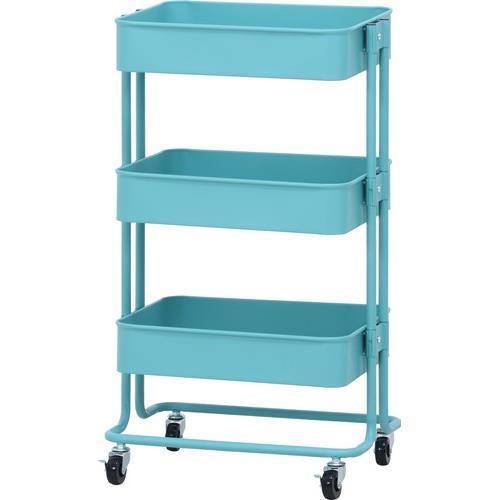不二貿易  【組立品】 キッチンワゴン バスケット３段 ターコイズブルー 14268【代引・日時指定・キャンセル不可・北海道沖縄離島配送不可】