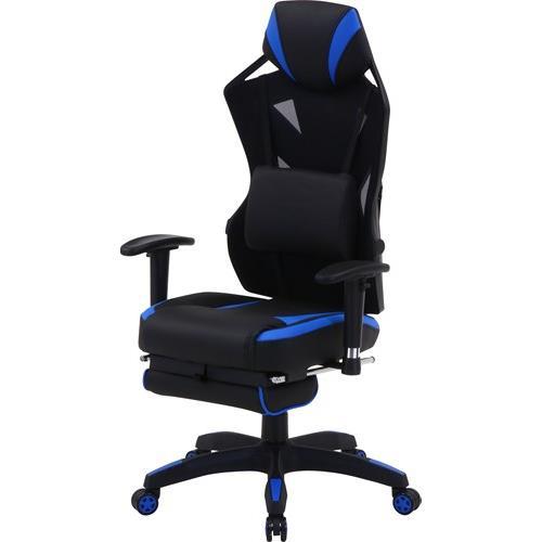 不二貿易 【組立品】メッシュゲーミングチェア レイズ フットレスト付きBL 19430【代引・日時指定・キャンセル不可・北海道沖縄離島配送不可】