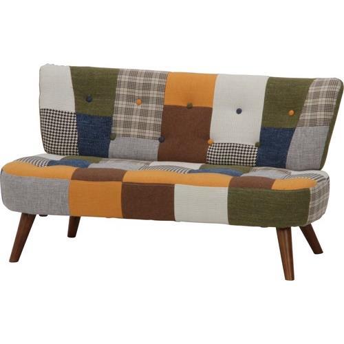 不二貿易 【組立品】 ソファ2p デイジー パッチワーク ブルーイエロー 36218【代引・日時指定・キャンセル不可・北海道沖縄離島配送不可】