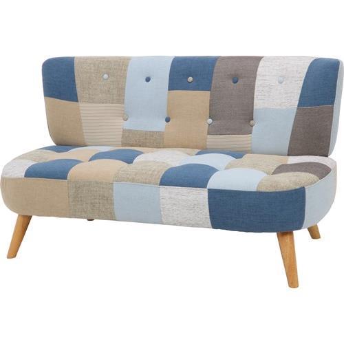 不二貿易 【組立品】 ソファ2p デイジーパッチワークブルー 33368【代引・日時指定・キャンセル不可・北海道沖縄離島配送不可】