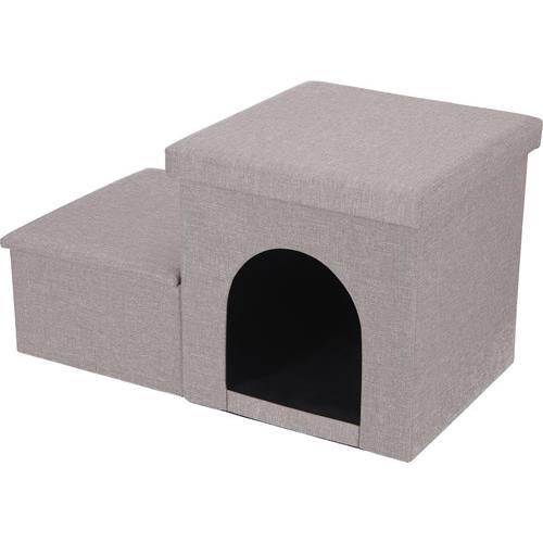 不二貿易 【組立品】収納付きペットステップ&ハウス ライトグレー 53724【代引・日時指定・キャンセル不可・北海道沖縄離島配送不可】