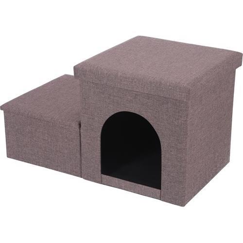 不二貿易 【組立品】収納付きペットステップ&ハウス チャコール 53725【代引・日時指定・キャンセル不可・北海道沖縄離島配送不可】