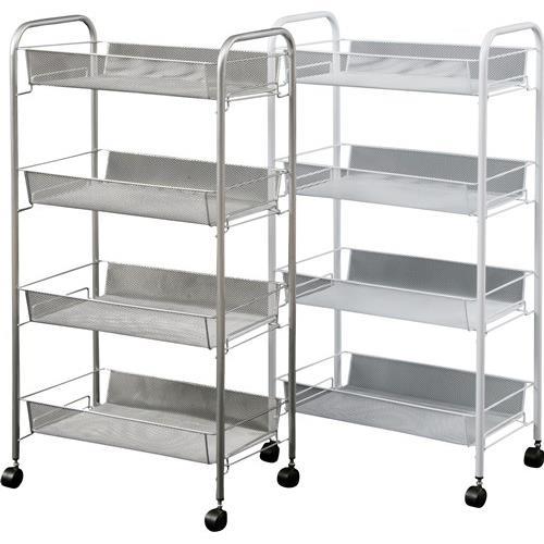 不二貿易 【完成品(一部取付)】メッシュ トローリー4段SV 69293【代引・日時指定・キャンセル不可・北海道沖縄離島配送不可】