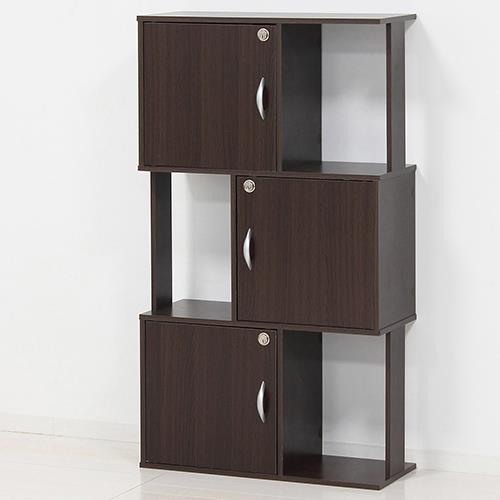 クロシオ 【組立式】 ラック鍵付き3段 ブラウン