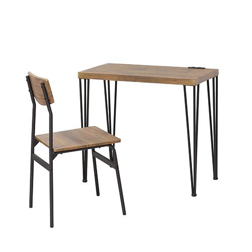 クロシオ 【組立式】 アートデスク2点セット コンセント付 ヴィンテージブラウン