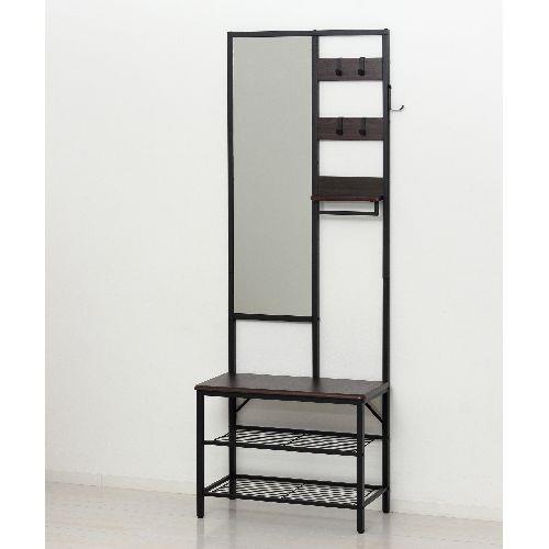 クロシオ 【組立式】62227 多機能ハンガーラック ミラー付 ブラウン