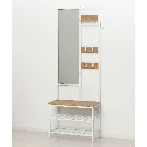 クロシオ 【組立式】62229 多機能ハンガーラック ミラー付 ナチュラル