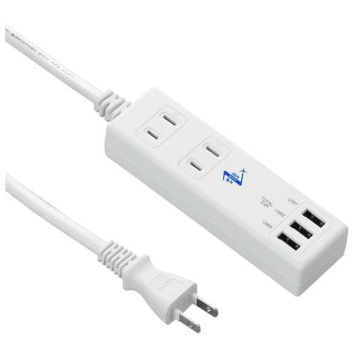 ヤザワ VFC34A2AC3U 白 国内海外兼用2AC3USB3.4A 2個口 上挿し 1m