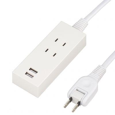 ヤザワ 2AC2USB2.1A1.5mホワイト 2個口 上挿し 1.5m Y024015WH2U ホワイト