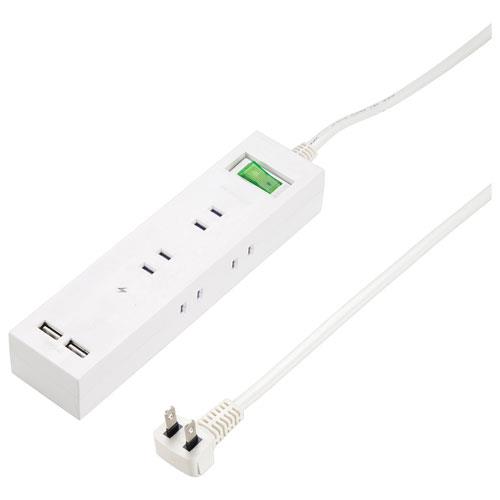 ヤザワ H6BK8122UWH ホワイト 3方向から挿せる6個口USBタップ 上挿し2・横挿し4 2m