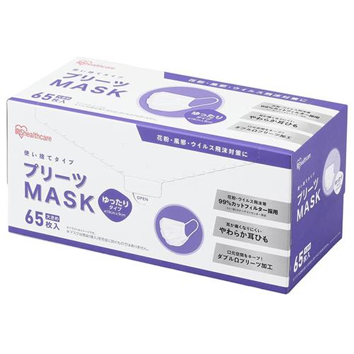 アイリスオーヤマ(Iris Ohyama) PN-NV65LL ホワイト プリーツマスク ゆったり大きめ 65枚入