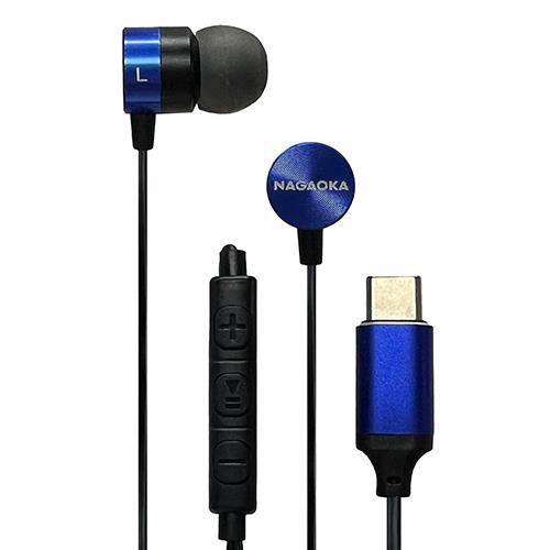 ナガオカ P908MTYPECDBL ディープブルー マイク付きカナル式イヤホン USB-C