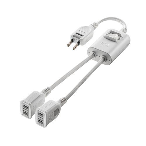 サンワサプライ TAP-EX2SWW ホワイト 一括集中スイッチ付き電源延長コード 2P・2分岐・2個口