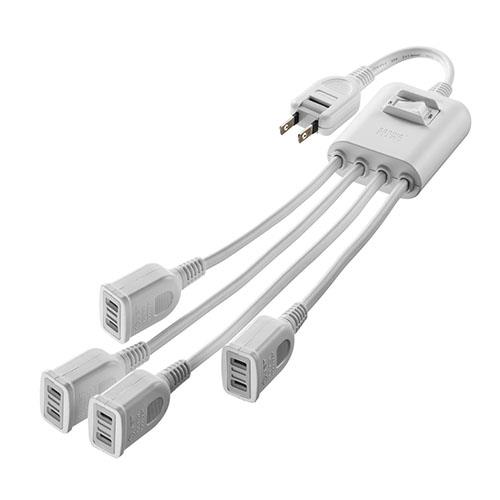 サンワサプライ TAP-EX4SWW ホワイト 一括集中スイッチ付き電源延長コード 2P・4分岐・4個口